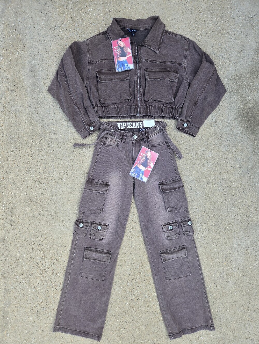 VIP Women's Brown Cargo Jumpsuit Set